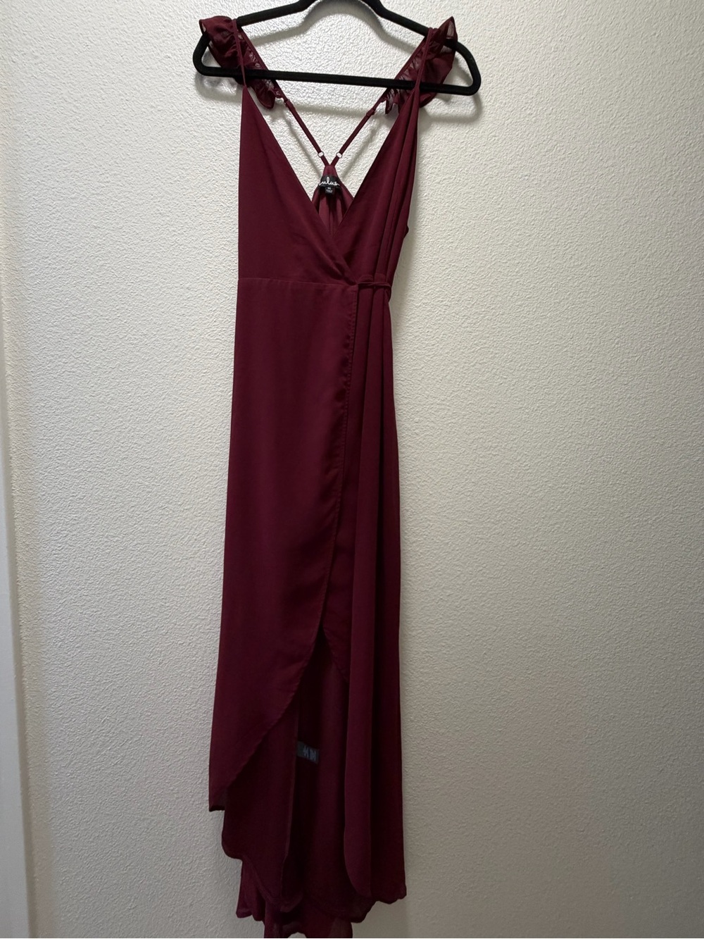 Lulu’s All Mine Women's Burgundy V-Neck Chiffon Wrap Maxi Dress